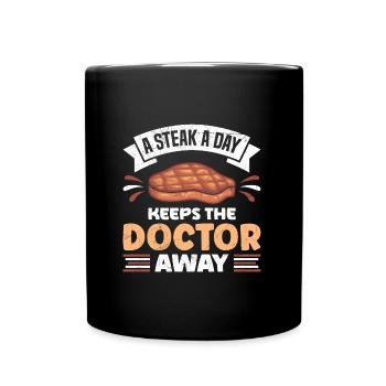 Amateur de viande, un steak par jour éloigne le médecin - Mug uni - noir - Devant
