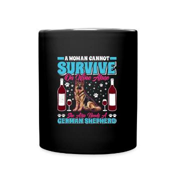Dog mom WOMAN CANNOT SURVIVE ON WINE German - Full Colour Mug - black - Front
