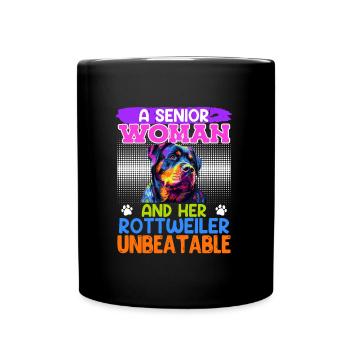 Rottie SENIOR WOMAN AND HER ROTTWEILER UNBEATABLE - Full Colour Mug - black - Front