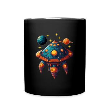 Fantasievolles Raumschiff fliegende Untertasse - Tasse einfarbig - Schwarz - Vorne