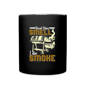 Meat Lovers REAL MEN SMELL LIKE SMOKE Funny - Full Colour Mug - black - Front