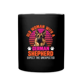 Dog mom OLD WOMAN WITH A GERMAN SHEPHERD - Full Colour Mug - black - Front