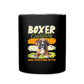 Deutscher Boxer KUSCHELN MIT EINEM BOXER BESSER - Tasse einfarbig - Schwarz - Vorne