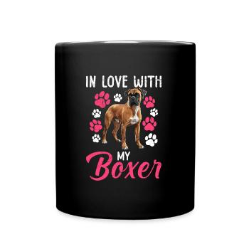 Deutsche Boxer VERLIEBT IN MEINEN BOXER Besitzerin - Tasse einfarbig - Schwarz - Vorne