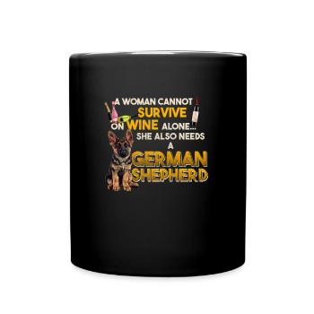German Shepherd WOMAN CANNOT SURVIVE ON WINE - Full Colour Mug - black - Front