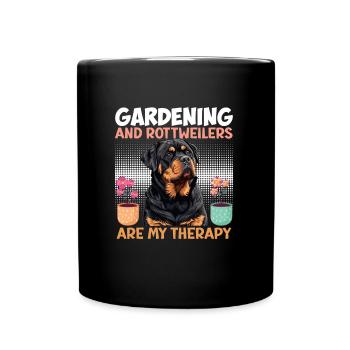 GARTENARBEIT UND ROTTWEILER SIND THERAPIE Rottie - Tasse einfarbig - Schwarz - Vorne