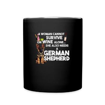 German Shepherd WOMAN CANNOT SURVIVE ON WINE - Full Colour Mug - black - Front