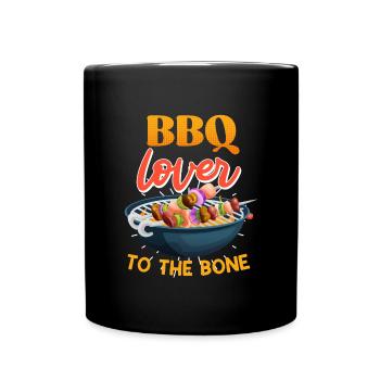 BBQ LOVER Fleischliebhaber Grillmeister Heißes - Tasse einfarbig - Schwarz - Vorne