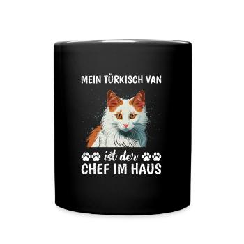 Propriétaire de chat MON VAN TURC EST LE PATRON - Mug uni - noir - Devant