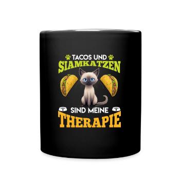 TACOS AND SIAMESE CATS ARE MY THERAPY Fun - Full Colour Mug - black - Front