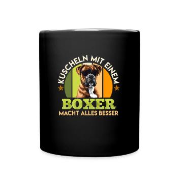 Boxer allemand CÂLINER AVEC BOXER VOUS REND MEILLEUR - Mug uni - noir - Devant