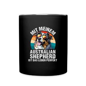 Aussie WITH AUSTRALIAN SHEPHERD IS LIFE - Full Colour Mug - black - Front