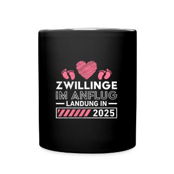 ZWILLINGE IM ANFLUG LANDUNG 2025 Schwangerschaft - Tasse einfarbig - Schwarz - Vorne
