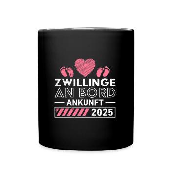 ZWILLINGE AN BORD ANKUNFT 2025 Geburt von - Tasse einfarbig - Schwarz - Vorne