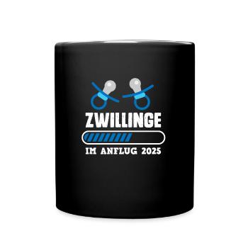 ZWILLINGE IM ANFLUG 2025 Lustiges Schwangerschaft - Tasse einfarbig - Schwarz - Vorne