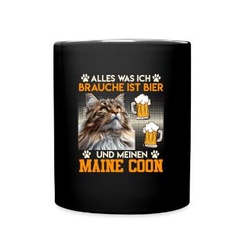 Katzenpapa WAS ICH BRAUCH IST BIER UND MEINEN - Tasse einfarbig - Schwarz - Vorne