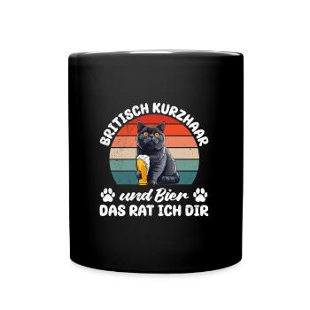 Bier und Britisch Kurzhaar - Tasse einfarbig - Schwarz - Vorne