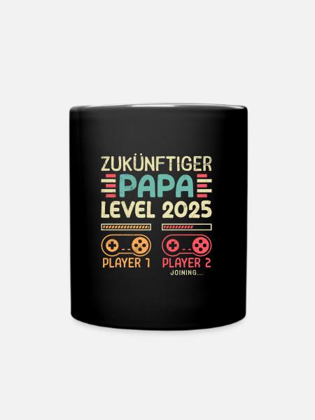 ZUKÜNFTIGER PAPA LEVEL 2025 Vintage Spielerpapa - Tasse einfarbig - Schwarz