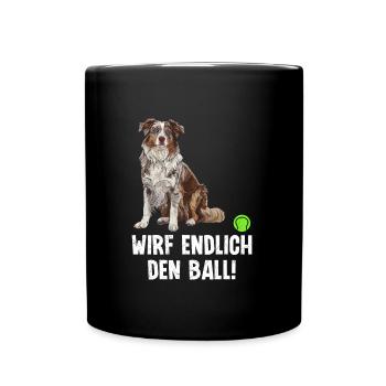 Australian Shepherd FINALLY THROW THE BALL! - Full Colour Mug - black - Front