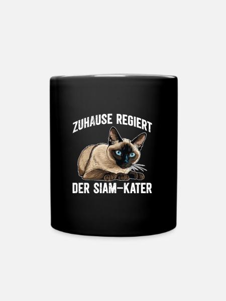 Siamkatze ZUHAUSE REGIERT DER SIAM KATER Lustig - Tasse einfarbig - Schwarz
