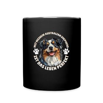 Aussie WITH AUSTRALIAN SHEPHERD IS LIFE - Full Colour Mug - black - Front