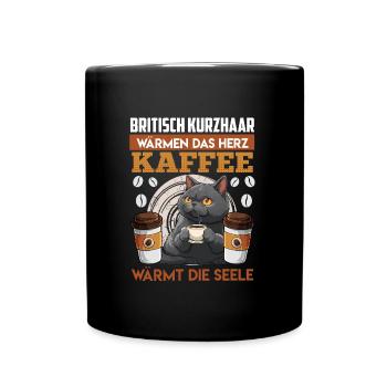 Coffee fan BRITISH SHORTHAIR WARMS HEART COFFEE - Full Colour Mug - black - Front