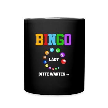 BINGO LÄDT BITTE WARTEN... Lustiges Bingospieler - Tasse einfarbig - Schwarz - Vorne