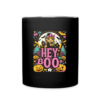Halloween Kostüm Kinder HEY BOO Lustiges Spuk - Tasse einfarbig - Schwarz - Vorne