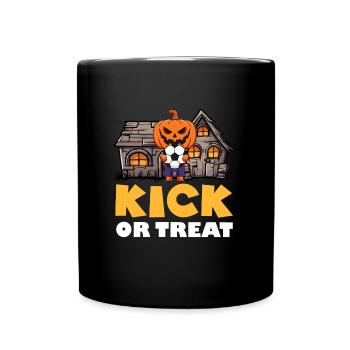 Halloween Kids KICK OR TREAT Funny Football Fan - Full Colour Mug - black - Front