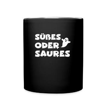 Halloween Kostüm Kinder SÜßES ODER SAURES - Tasse einfarbig - Schwarz - Vorne