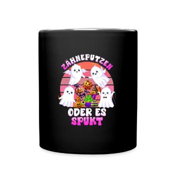 Halloween Kids BRUSH YOUR TEETH OR IT'S HAUNTED Funny - Full Colour Mug - black - Front