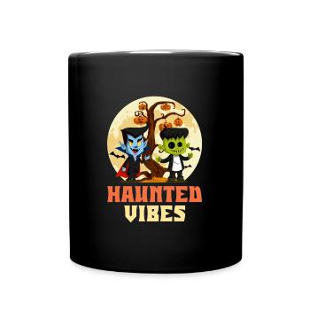 Halloween Kinder HAUNTED VIBES Lustiges Party - Tasse einfarbig - Schwarz - Vorne