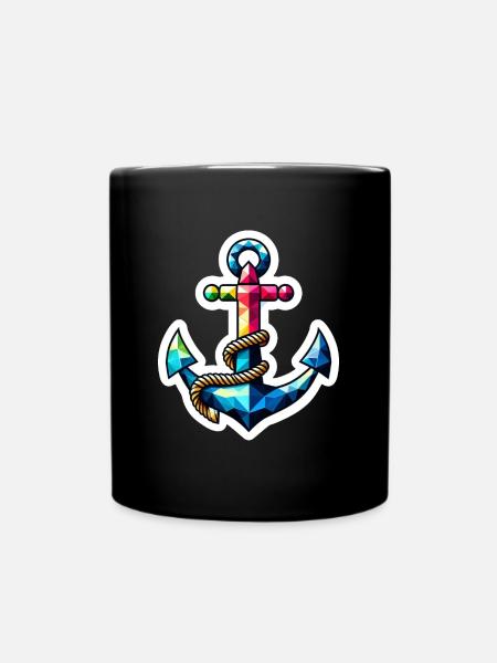 Anker mit Knoten Polygon bunt - Tasse einfarbig - Schwarz