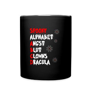 Halloween SPOOKY ALPHABET FEAR BLOOD CLOWNS - Full Colour Mug - black - Front