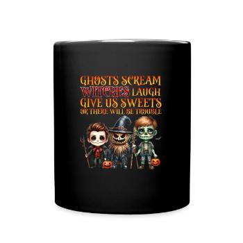 Halloween GEISTER SCHREIEN HEXEN LACHEN Lustiges - Tasse einfarbig - Schwarz - Vorne