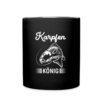 KARPFEN KÖNIG Lustiges Angeln Hobby Karpfen - Tasse einfarbig - Schwarz - Vorne