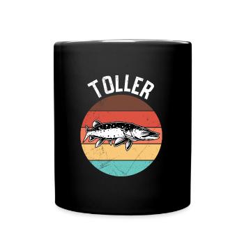 Angler Outfit TOLLER HECHT Lustiges Angeln Hobby - Tasse einfarbig - Schwarz - Vorne