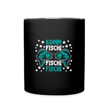 Angler KOMM FISCHI FISCHI FISCHI Lustiges Angeln - Tasse einfarbig - Schwarz - Vorne