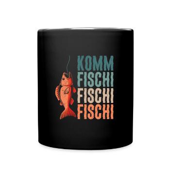 Angler KOMM FISCHI FISCHI FISCHI Lustiges Angeln - Tasse einfarbig - Schwarz - Vorne