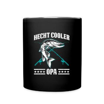 HECHT COOLER OPA Lustiges Hecht Angler Großvater - Tasse einfarbig - Schwarz - Vorne
