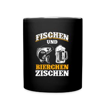 FISCHEN UND BIERCHEN ZISCHEN Lustiges Angler - Tasse einfarbig - Schwarz - Vorne