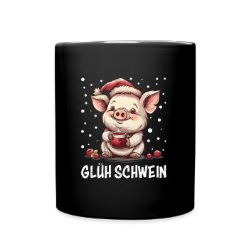 Glühwein Liebhaber GLÜH SCHWEIN Lustiges - Tasse einfarbig - Schwarz - Vorne