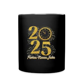 Silvester FROHES NEUES JAHR 2025 Neujahr - Tasse einfarbig - Schwarz - Vorne