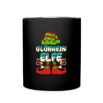 Weihnachtsmarkt GLÜHWEIN ELFE Lustiges Weihnachts - Tasse einfarbig - Schwarz - Vorne
