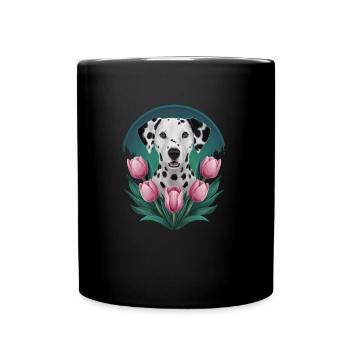 Süßer Dalmatiner mit Tulpen - Tasse einfarbig - Schwarz - Vorne