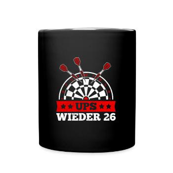 Dartspieler UPS WIEDER 26 Lustiges Darts - Tasse einfarbig - Schwarz - Vorne