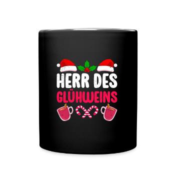 Glühwein HERR DES GLÜHWEINS Lustiges Weihnachts - Tasse einfarbig - Schwarz - Vorne