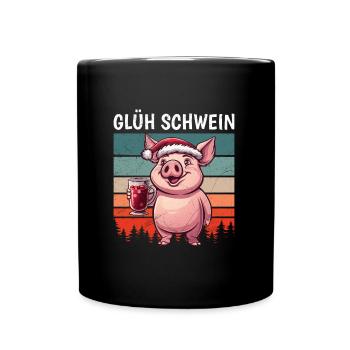 Glühwein Liebhaber GLÜH SCHWEIN Lustiges - Tasse einfarbig - Schwarz - Vorne