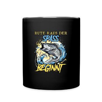 Angler RUTE RAUS DER SPASS BEGINNT Lustiges - Tasse einfarbig - Schwarz - Vorne