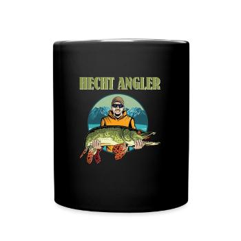 HECHT ANGLER Geburtstag Angeln Hobby Fischen - Tasse einfarbig - Schwarz - Vorne
